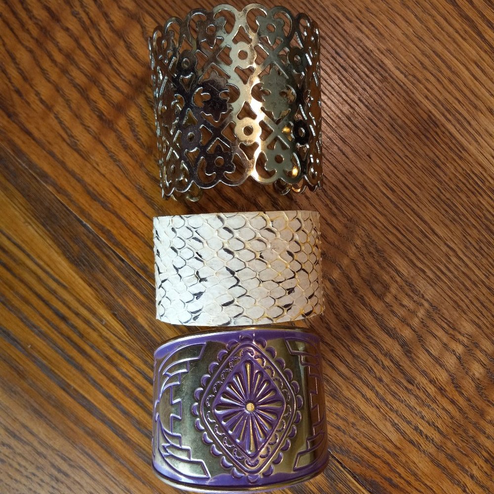 Three Cuff Bracelets including Snakeskin Rustic Cuff